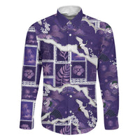 Hawaii Japanese Culture Purple Family Matching Short Sleeve Bodycon Dress and Hawaiian Shirt Spring Cranes Aloha Pattern LT01 Dad's Shirt - Long Sleeve Purple - Polynesian Pride