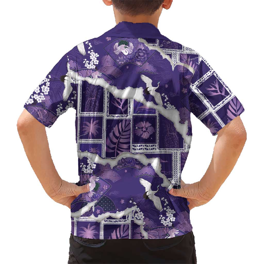 Hawaii Japanese Culture Purple Family Matching Summer Maxi Dress and Hawaiian Shirt Spring Cranes Aloha Pattern LT01 - Polynesian Pride