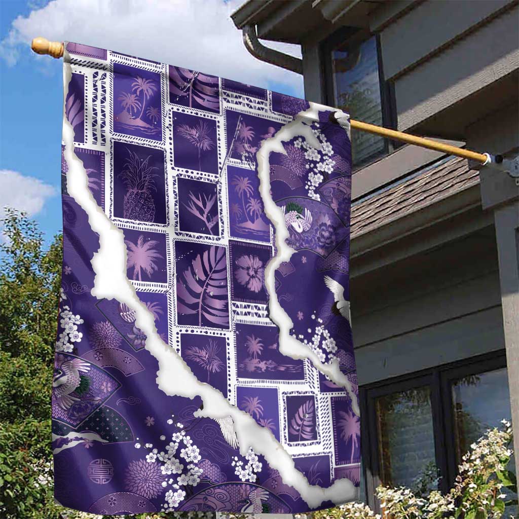 Hawaii Japanese Culture Purple Garden Flag Spring Cranes Aloha Pattern