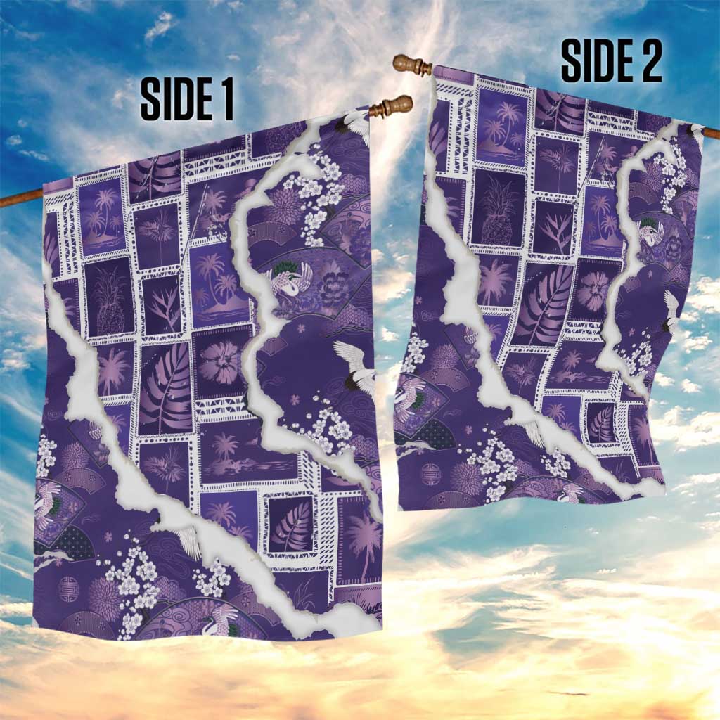 Hawaii Japanese Culture Purple Garden Flag Spring Cranes Aloha Pattern