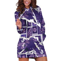Hawaii Japanese Culture Purple Hoodie Dress Spring Cranes Aloha Pattern