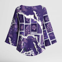 Hawaii Japanese Culture Purple Kimono Sleeve Blouse Spring Cranes Aloha Pattern