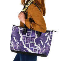 Hawaii Japanese Culture Purple Leather Tote Bag Spring Cranes Aloha Pattern LT01 Purple - Polynesian Pride