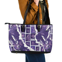 Hawaii Japanese Culture Purple Leather Tote Bag Spring Cranes Aloha Pattern LT01 - Polynesian Pride