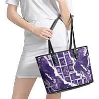 Hawaii Japanese Culture Purple Leather Tote Bag Spring Cranes Aloha Pattern LT01 - Polynesian Pride