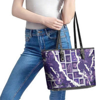 Hawaii Japanese Culture Purple Leather Tote Bag Spring Cranes Aloha Pattern LT01 - Polynesian Pride