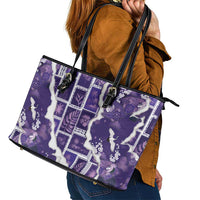 Hawaii Japanese Culture Purple Leather Tote Bag Spring Cranes Aloha Pattern LT01 - Polynesian Pride