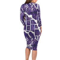 Hawaii Japanese Culture Purple Long Sleeve Bodycon Dress Spring Cranes Aloha Pattern