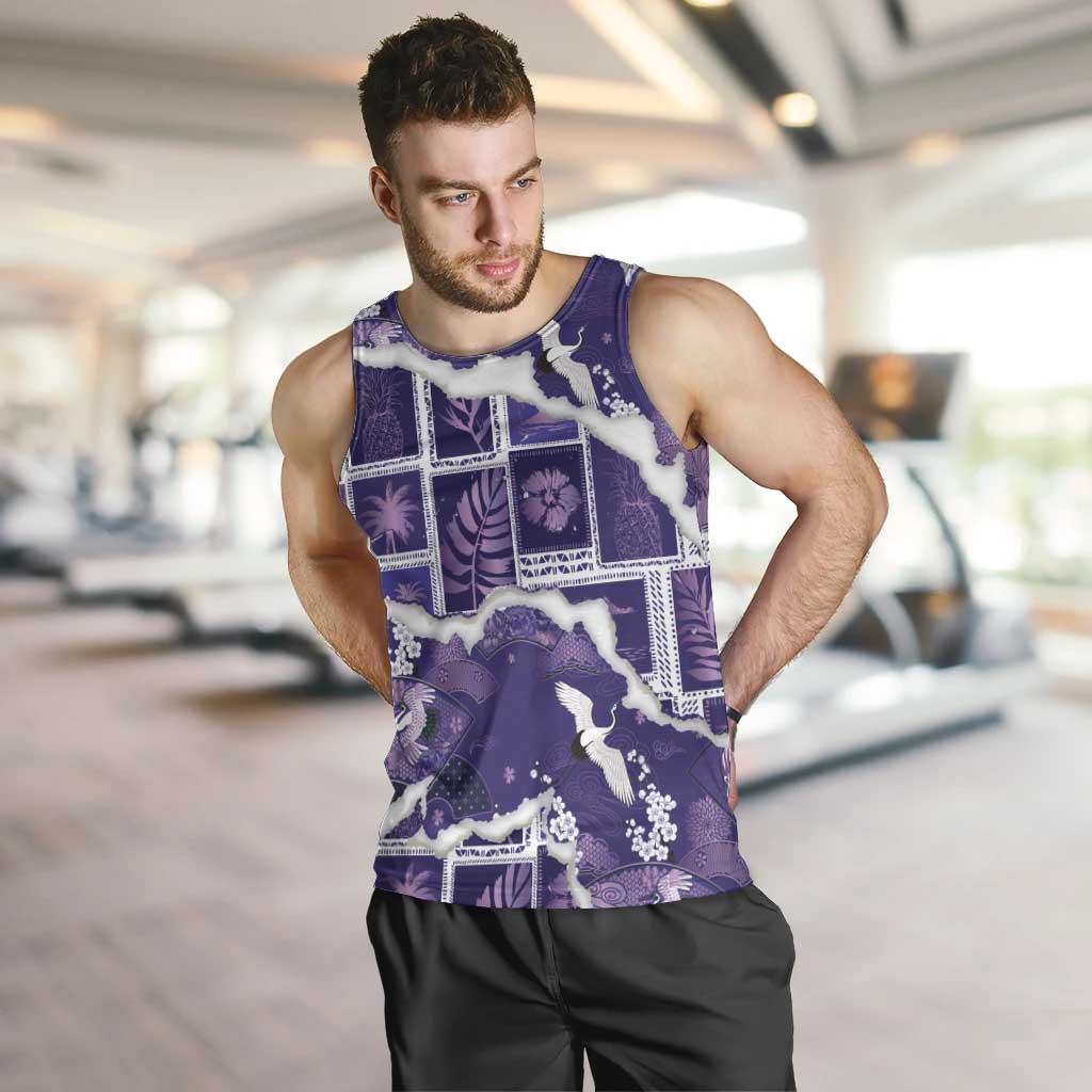 Hawaii Japanese Culture Purple Men Tank Top Spring Cranes Aloha Pattern