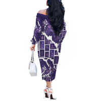 Hawaii Japanese Culture Purple Off The Shoulder Long Sleeve Dress Spring Cranes Aloha Pattern LT01 - Polynesian Pride