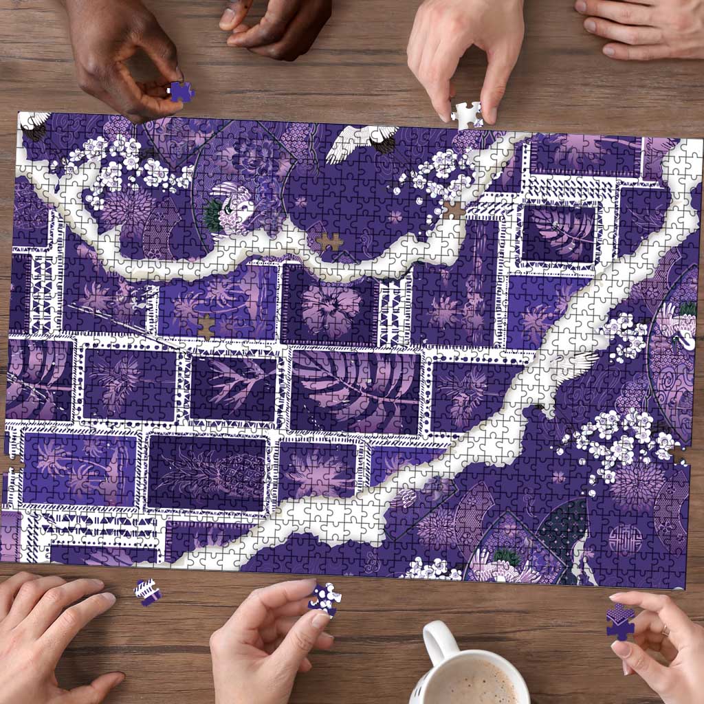 Hawaii Japanese Culture Purple Puzzle Spring Cranes Aloha Pattern