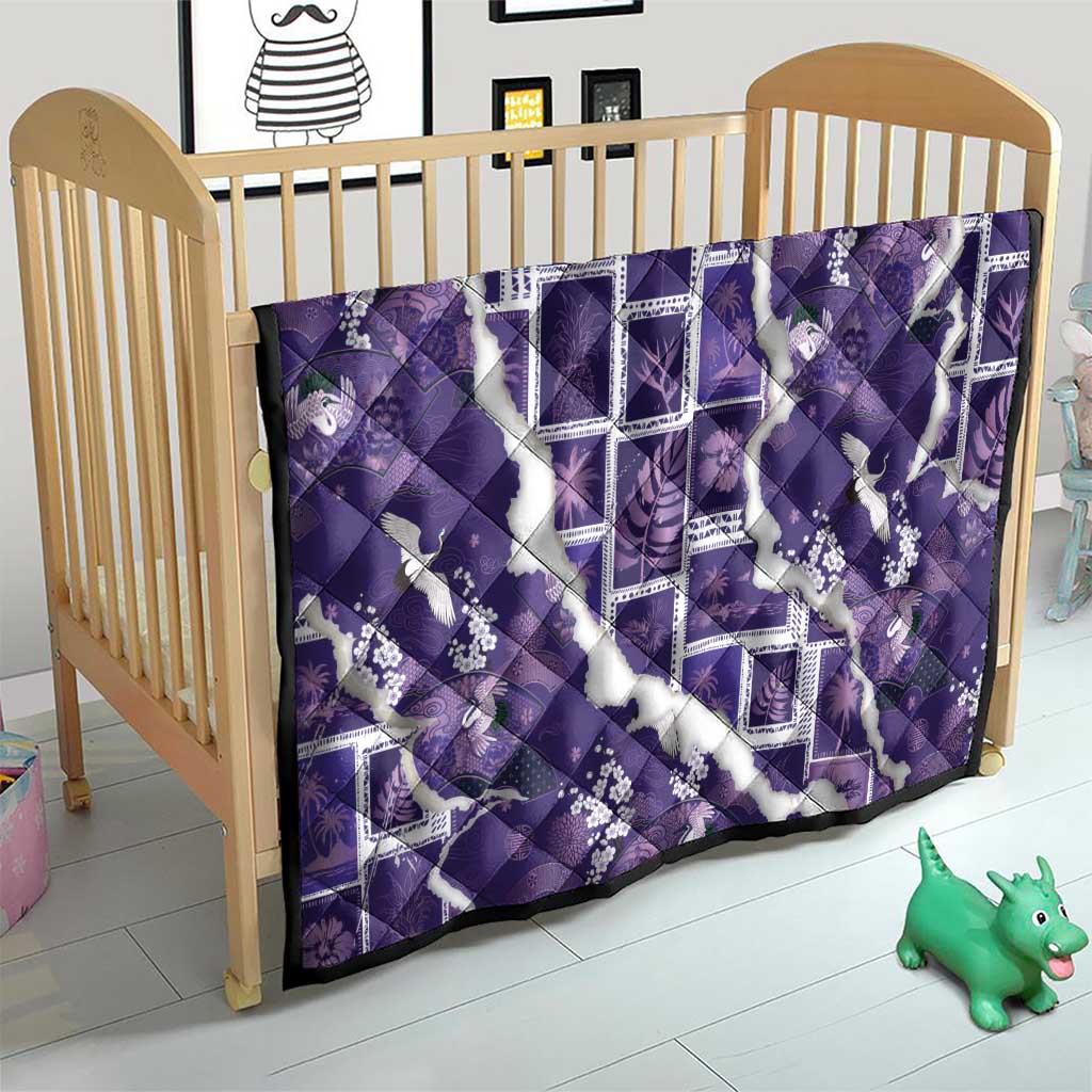 Hawaii Japanese Culture Purple Quilt Spring Cranes Aloha Pattern