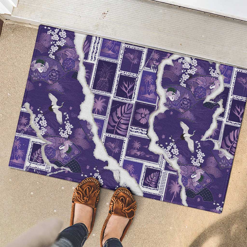 Hawaii Japanese Culture Purple Rubber Doormat Spring Cranes Aloha Pattern LT01 - Polynesian Pride