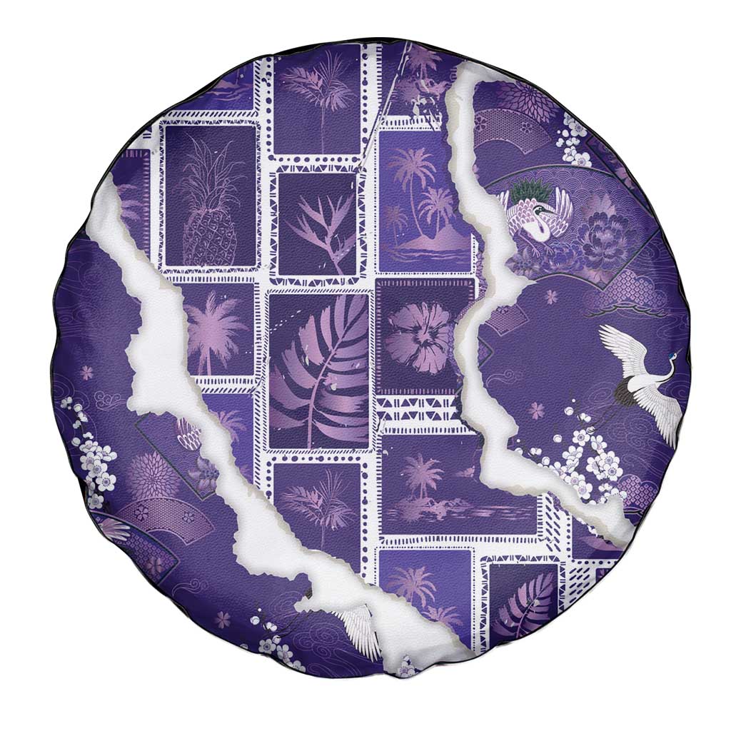 Hawaii Japanese Culture Purple Spare Tire Cover Spring Cranes Aloha Pattern