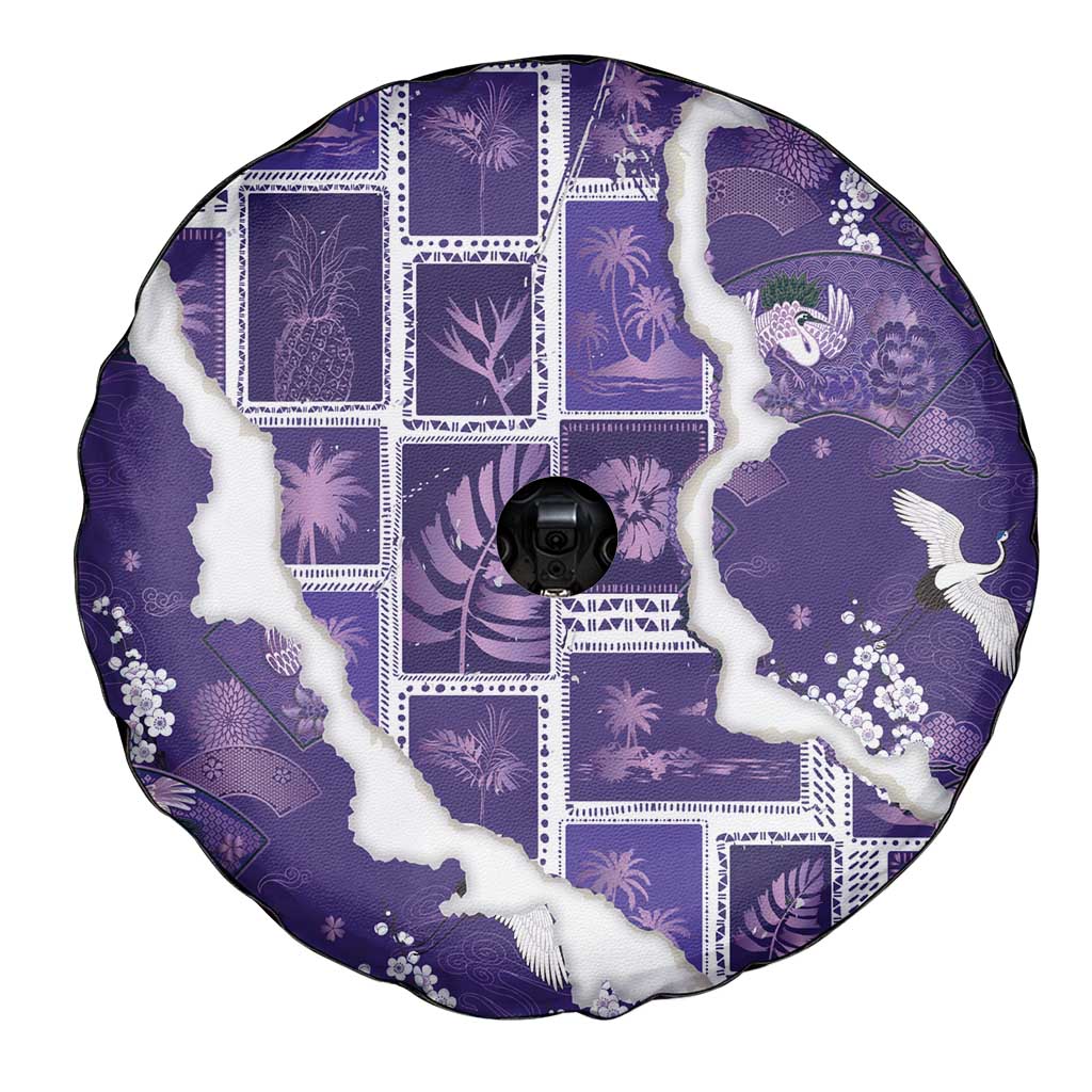 Hawaii Japanese Culture Purple Spare Tire Cover Spring Cranes Aloha Pattern