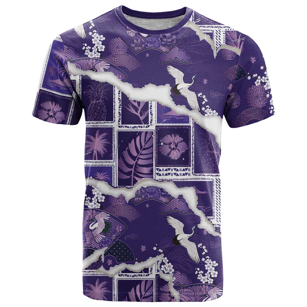 Hawaii Japanese Culture Purple T Shirt Spring Cranes Aloha Pattern LT01 Purple - Polynesian Pride