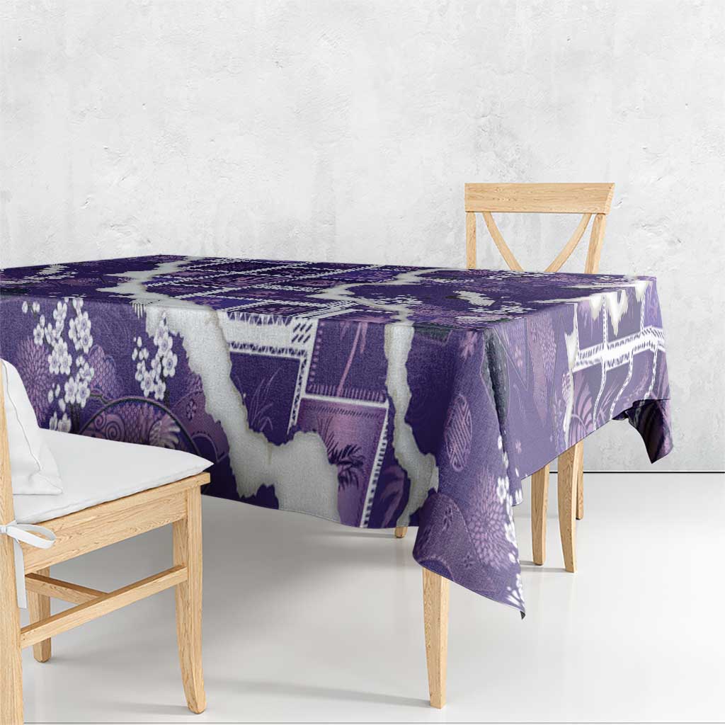 Hawaii Japanese Culture Purple Tablecloth Spring Cranes Aloha Pattern