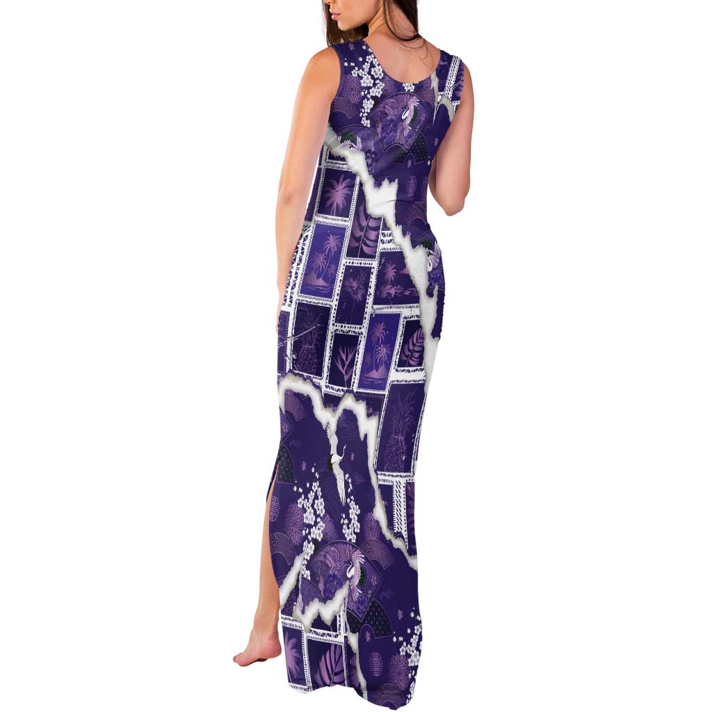 Hawaii Japanese Culture Purple Tank Maxi Dress Spring Cranes Aloha Pattern