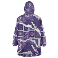 Hawaii Japanese Culture Purple Wearable Blanket Hoodie Spring Cranes Aloha Pattern LT01 - Polynesian Pride