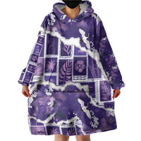 Hawaii Japanese Culture Purple Wearable Blanket Hoodie Spring Cranes Aloha Pattern LT01 - Polynesian Pride