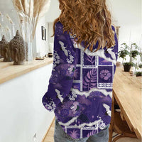 Hawaii Japanese Culture Purple Women Casual Shirt Spring Cranes Aloha Pattern LT01 - Polynesian Pride