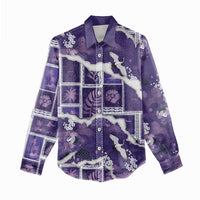 Hawaii Japanese Culture Purple Women Casual Shirt Spring Cranes Aloha Pattern LT01 - Polynesian Pride