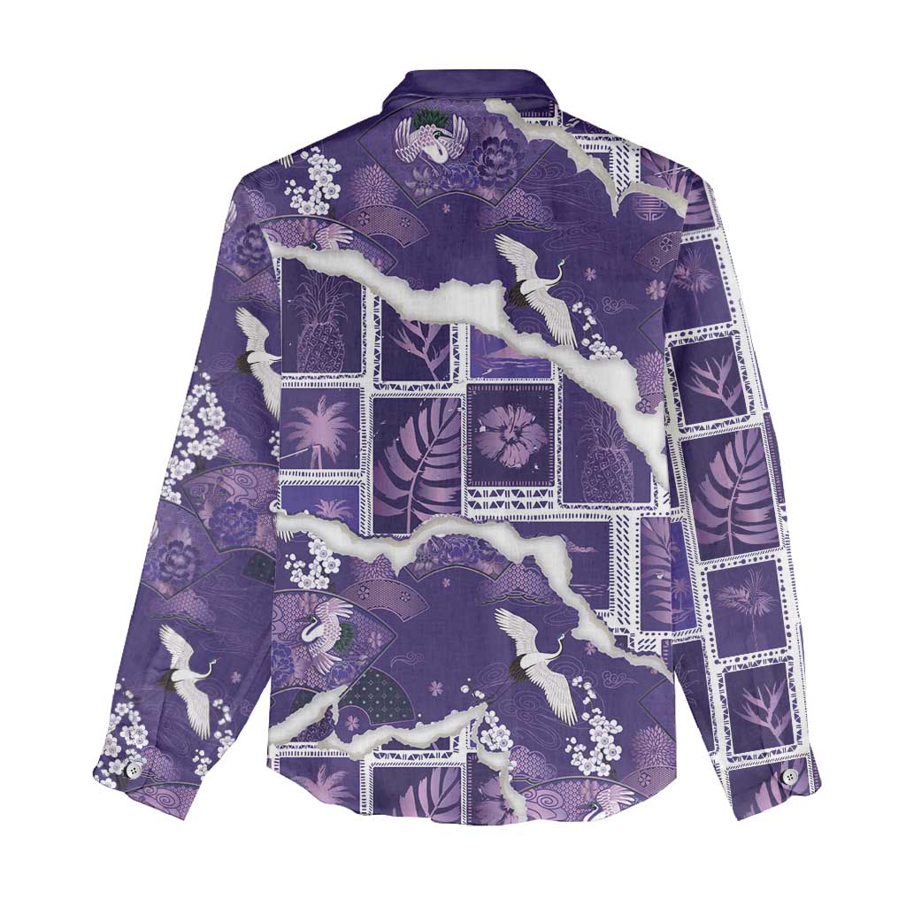 Hawaii Japanese Culture Purple Women Casual Shirt Spring Cranes Aloha Pattern LT01 - Polynesian Pride