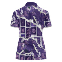 Hawaii Japanese Culture Purple Women Polo Shirt Spring Cranes Aloha Pattern
