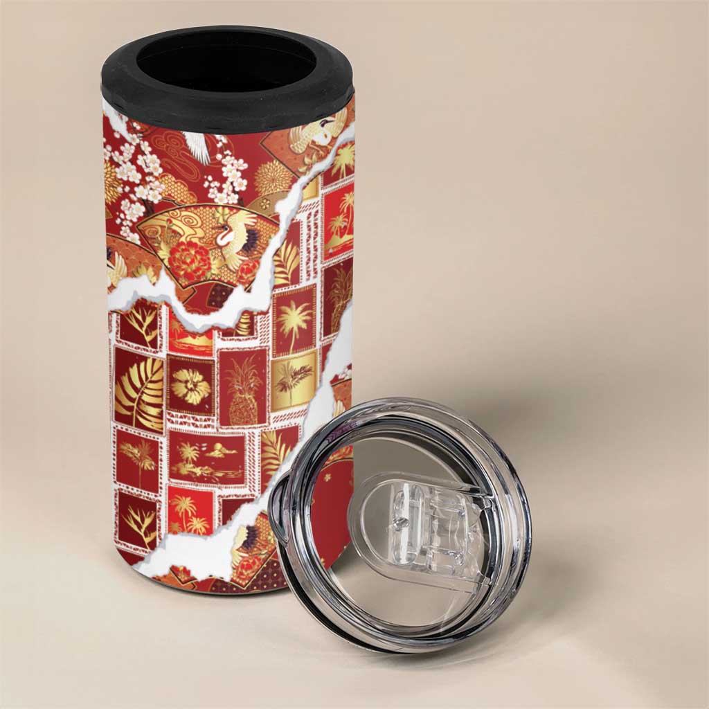 Hawaii Japanese Culture Red 4 in 1 Can Cooler Tumbler Spring Cranes Aloha Pattern LT01 - Polynesian Pride