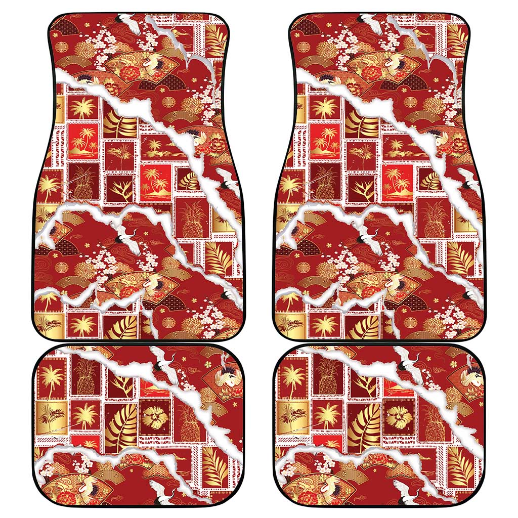 Hawaii Japanese Culture Red Car Mats Spring Cranes Aloha Pattern