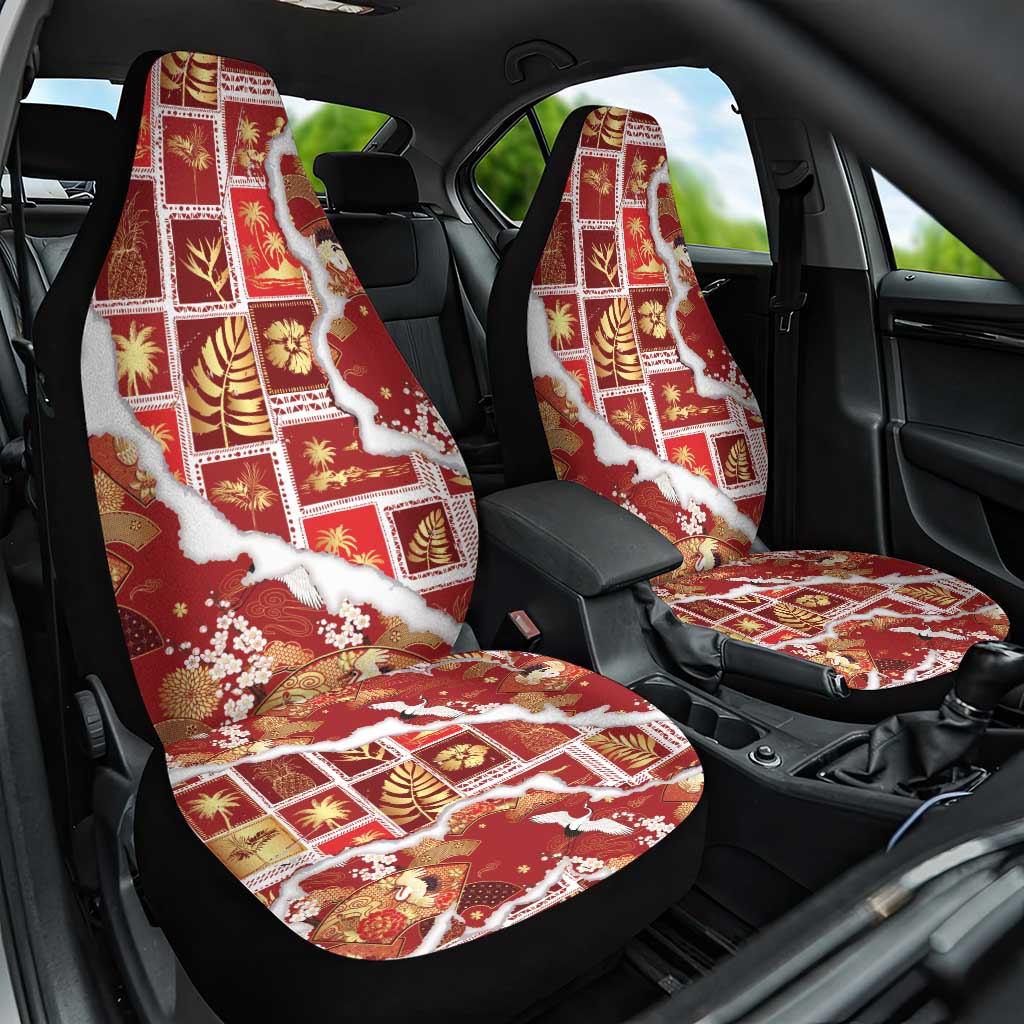 Hawaii Japanese Culture Red Car Seat Cover Spring Cranes Aloha Pattern