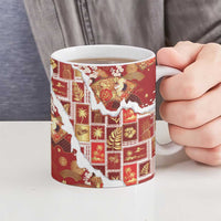 Hawaii Japanese Culture Red Ceramic Mug Spring Cranes Aloha Pattern