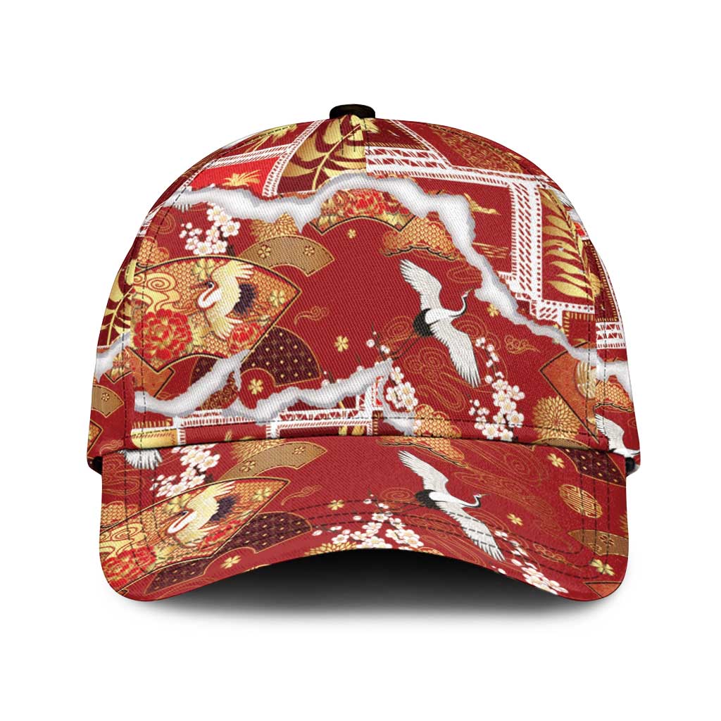 Hawaii Japanese Culture Red Classic Cap Spring Cranes Aloha Pattern