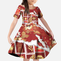 Hawaii Japanese Culture Red Family Matching Off Shoulder Maxi Dress and Hawaiian Shirt Spring Cranes Aloha Pattern LT01 Daughter's Dress Red - Polynesian Pride