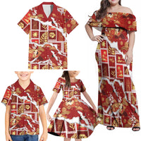 Hawaii Japanese Culture Red Family Matching Off Shoulder Maxi Dress and Hawaiian Shirt Spring Cranes Aloha Pattern LT01 - Polynesian Pride