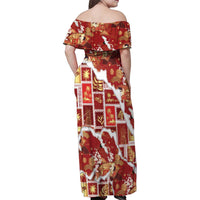 Hawaii Japanese Culture Red Family Matching Off Shoulder Maxi Dress and Hawaiian Shirt Spring Cranes Aloha Pattern LT01 - Polynesian Pride