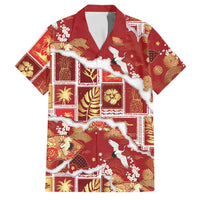 Hawaii Japanese Culture Red Family Matching Puletasi and Hawaiian Shirt Spring Cranes Aloha Pattern LT01 Dad's Shirt - Short Sleeve Red - Polynesian Pride