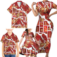 Hawaii Japanese Culture Red Family Matching Short Sleeve Bodycon Dress and Hawaiian Shirt Spring Cranes Aloha Pattern LT01 - Polynesian Pride