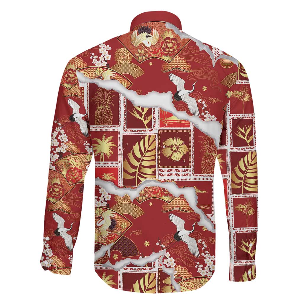 Hawaii Japanese Culture Red Family Matching Summer Maxi Dress and Hawaiian Shirt Spring Cranes Aloha Pattern LT01 - Polynesian Pride