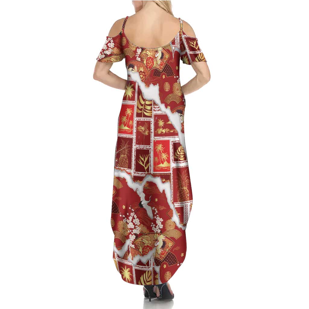 Hawaii Japanese Culture Red Family Matching Summer Maxi Dress and Hawaiian Shirt Spring Cranes Aloha Pattern LT01 - Polynesian Pride