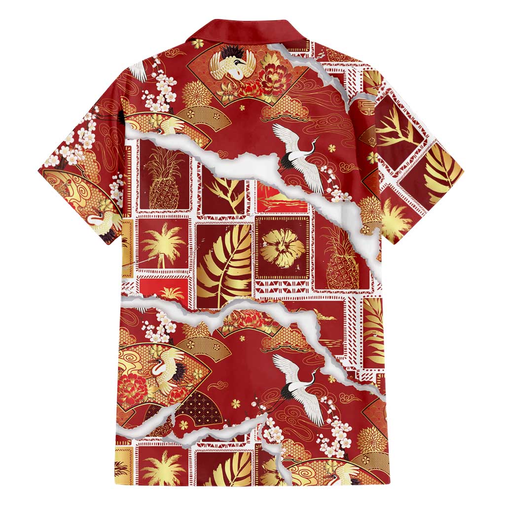 Hawaii Japanese Culture Red Family Matching Tank Maxi Dress and Hawaiian Shirt Spring Cranes Aloha Pattern LT01 - Polynesian Pride