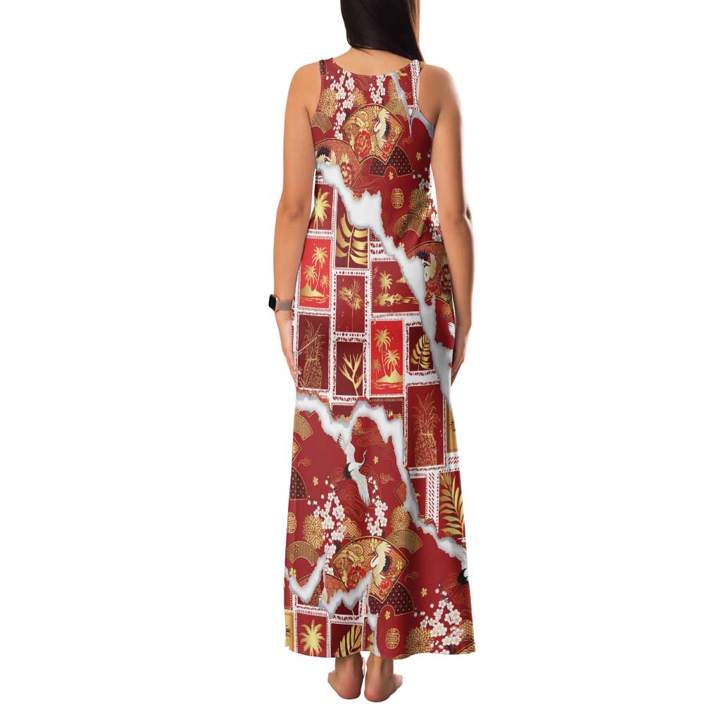 Hawaii Japanese Culture Red Family Matching Tank Maxi Dress and Hawaiian Shirt Spring Cranes Aloha Pattern LT01 - Polynesian Pride