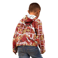 Hawaii Japanese Culture Red Kid Hoodie Spring Cranes Aloha Pattern