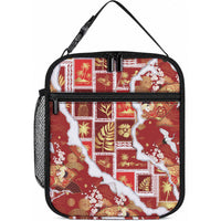 Hawaii Japanese Culture Red Lunch Bag Spring Cranes Aloha Pattern LT01 10.2 × 8.3 × 4.3 inch Red - Polynesian Pride