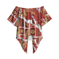 Hawaii Japanese Culture Red Off Shoulder Wrap Waist Top Spring Cranes Aloha Pattern LT01 Red - Polynesian Pride