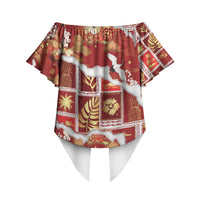 Hawaii Japanese Culture Red Off Shoulder Wrap Waist Top Spring Cranes Aloha Pattern LT01 - Polynesian Pride