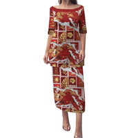 Hawaii Japanese Culture Red Puletasi Spring Cranes Aloha Pattern
