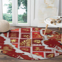Hawaii Japanese Culture Red Round Carpet Spring Cranes Aloha Pattern