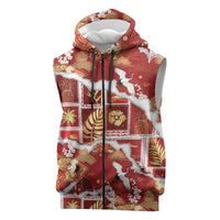 Hawaii Japanese Culture Red Sleeveless Zip Hoodie Spring Cranes Aloha Pattern