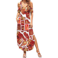 Hawaii Japanese Culture Red Summer Maxi Dress Spring Cranes Aloha Pattern
